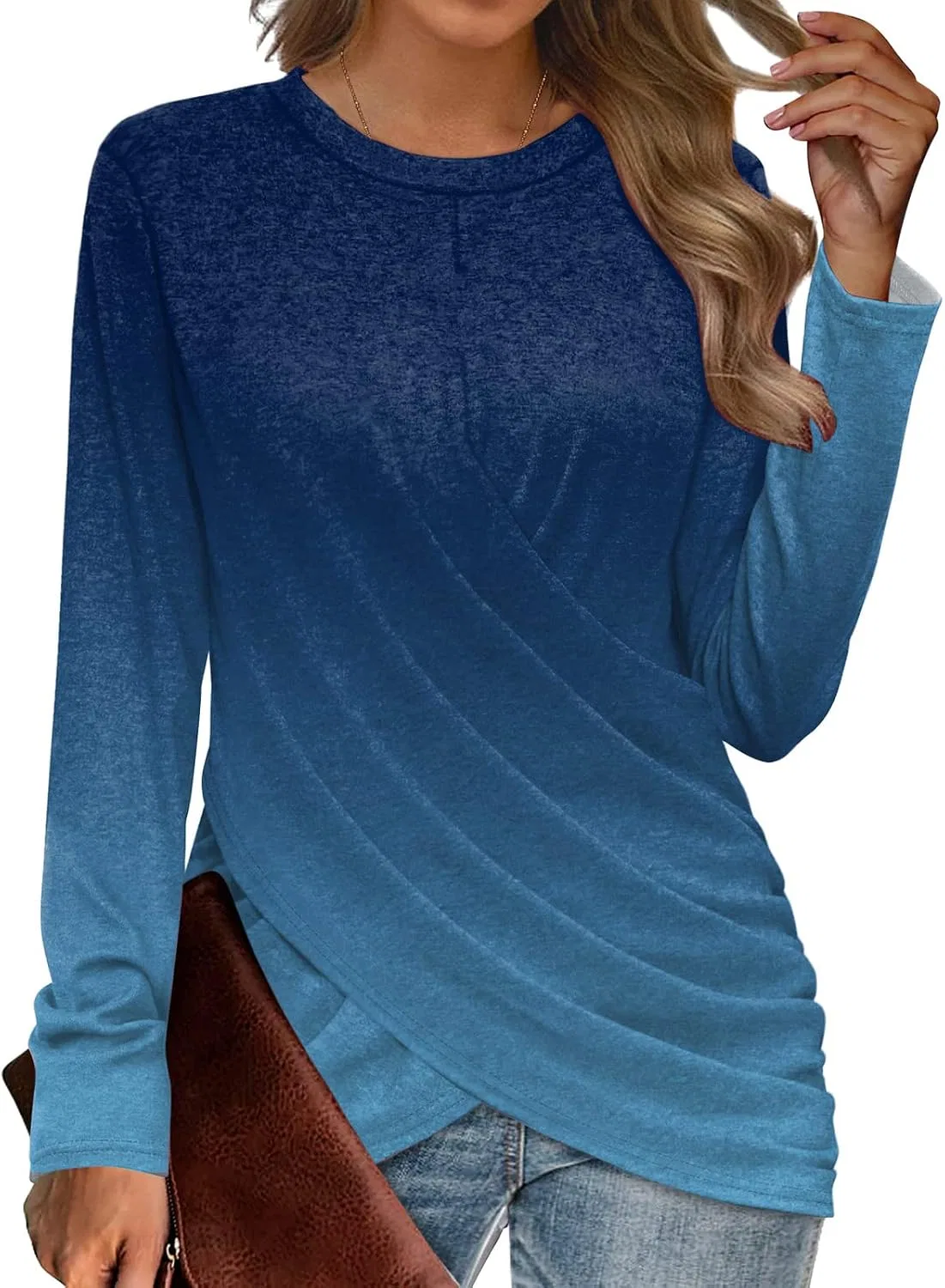 Блуза с длинным рукавом, свободная, из коллекции T-Shirt, синий — фото 3