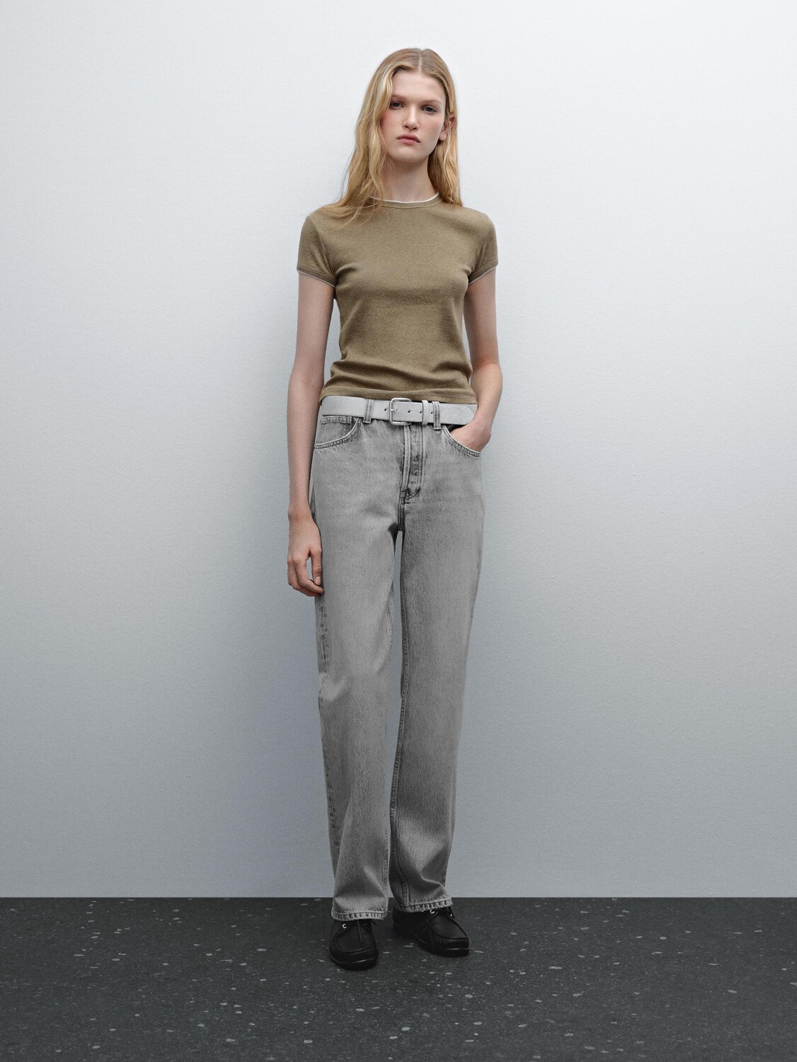 

Футболка из 100% хлопка с контрастным рисунком в рубчик Massimo Dutti, зеленый