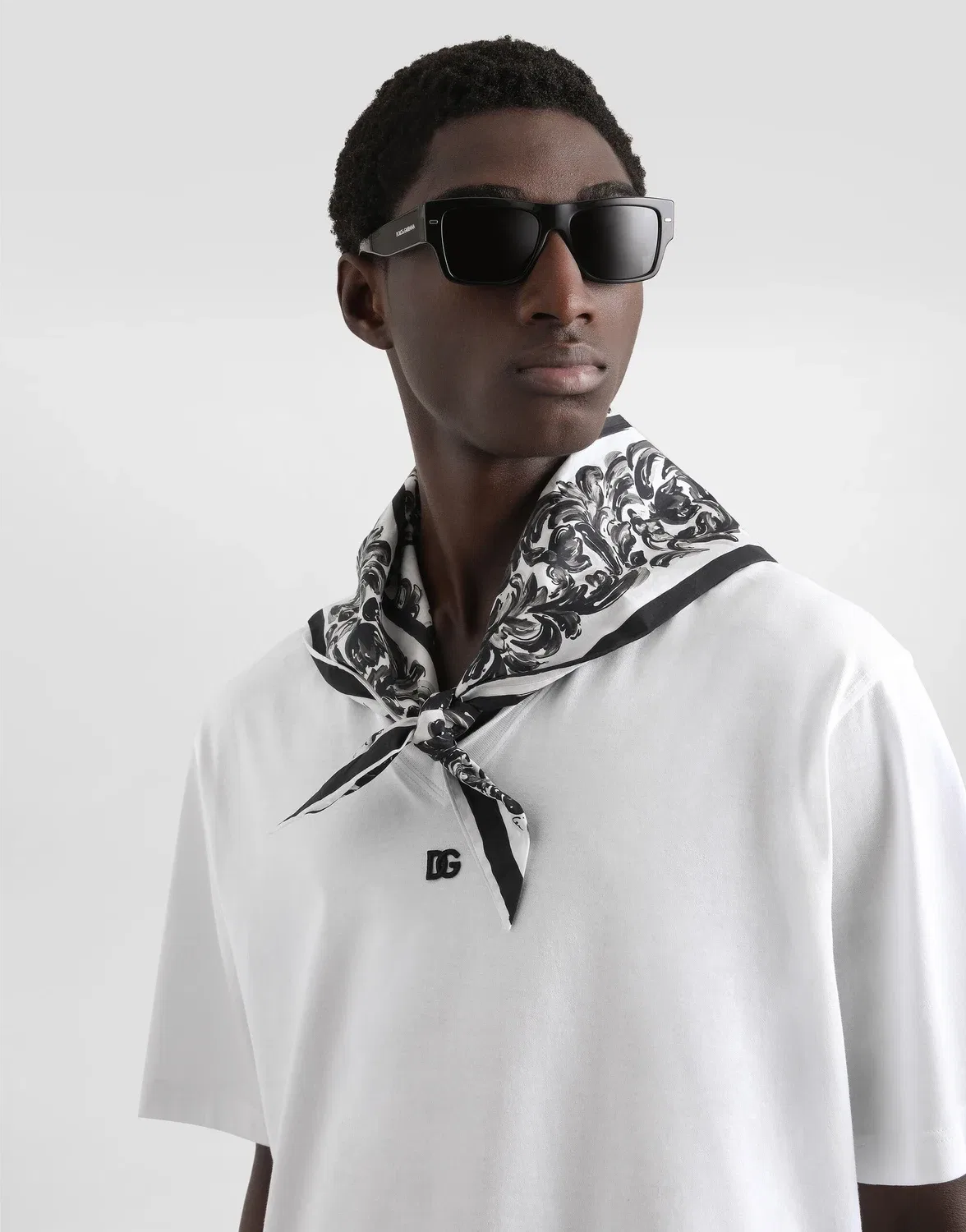 Хлопковая футболка с отделкой в виде шарфа Dolce & Gabbana, белый — фото 4