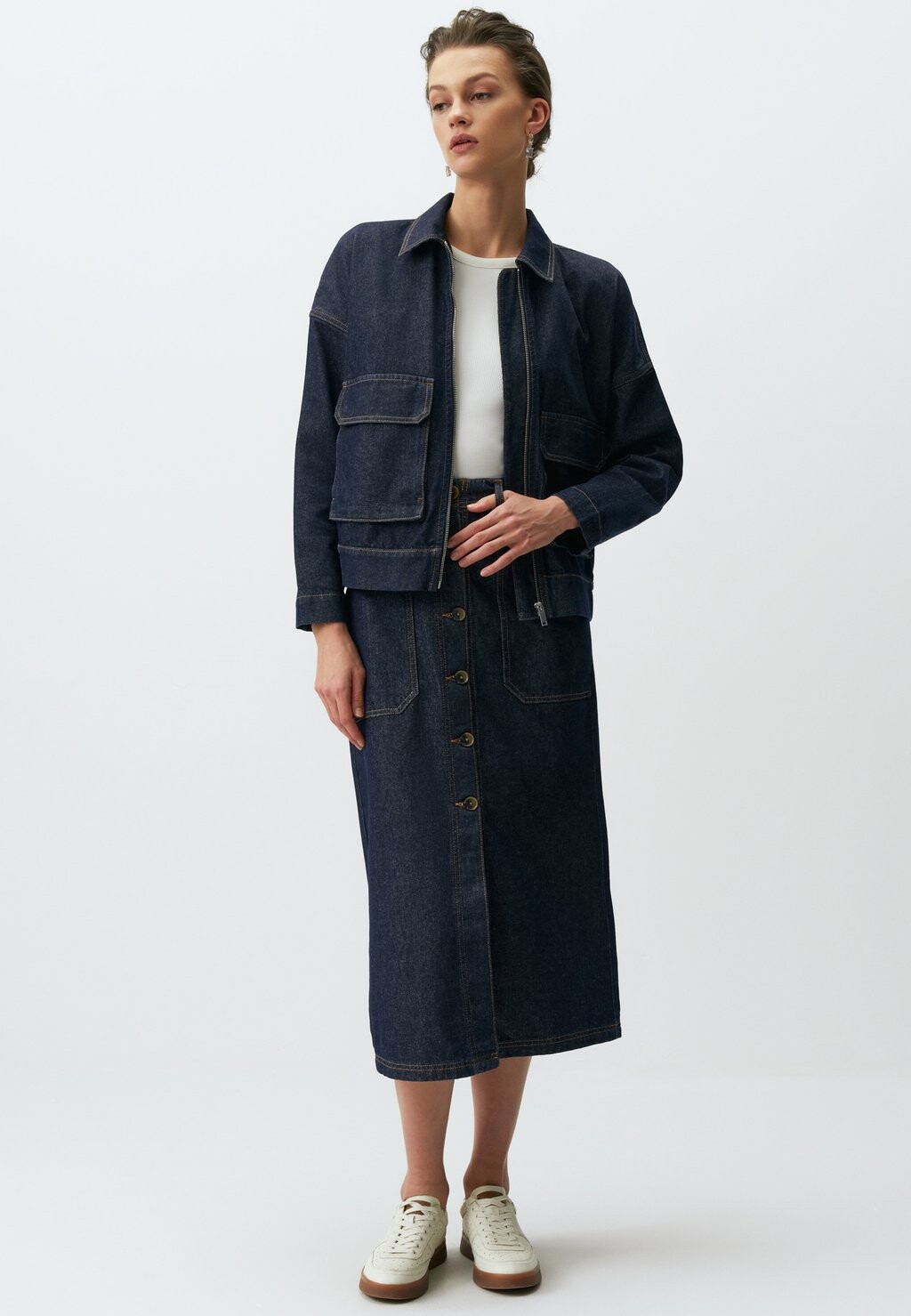 

Юбка из денима REGULAR WAIST DENIM MAXI SKIRT WITH POCKETS Jimmy Key, синий