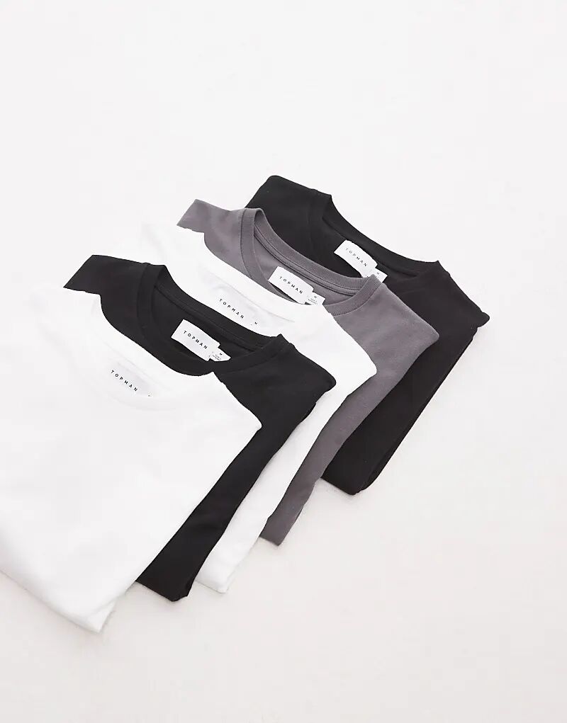 

Упаковка из 5 обычных футболок белого, черного и угольного цветов Topman