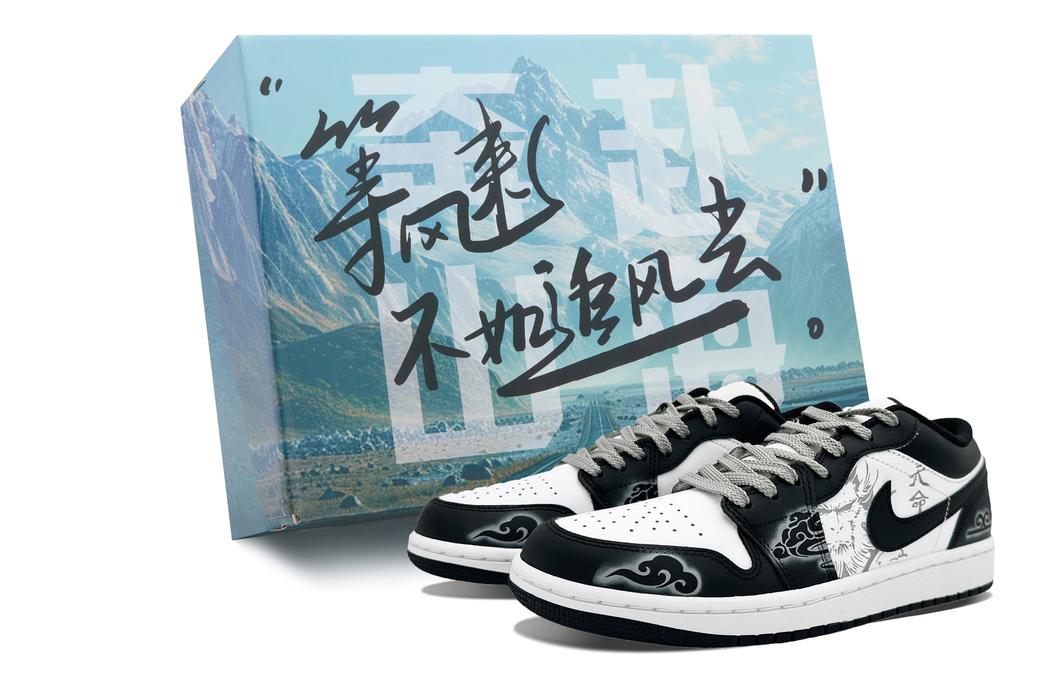 

Кроссовки Air 1 Low Cushioned Slip-Resistant Low-Top Vintage Basketball Men's Black White Jordan
