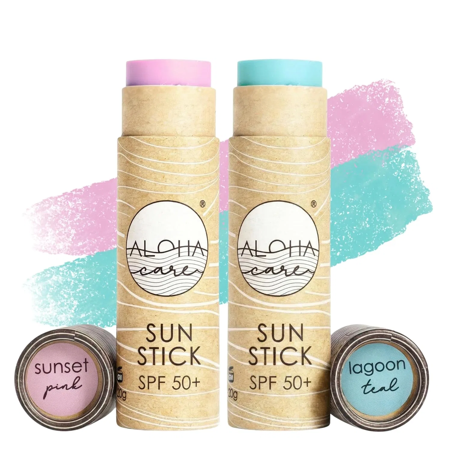 Минеральный солнцезащитный стик для лица Aloha Sun Stick SPF 50+ Aloha Care, 2 Pack (Lake Green + Pink)