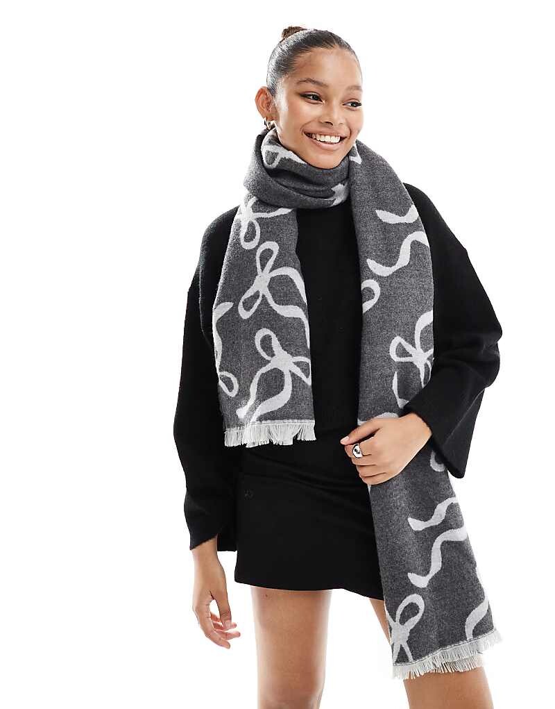 

ASOS DESIGN – Серый тканый жаккардовый шарф с абстрактным бантом