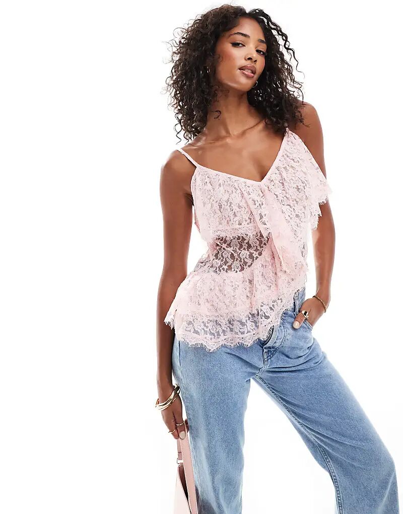 

Асимметричная кружевная майка розового цвета ASOS DESIGN