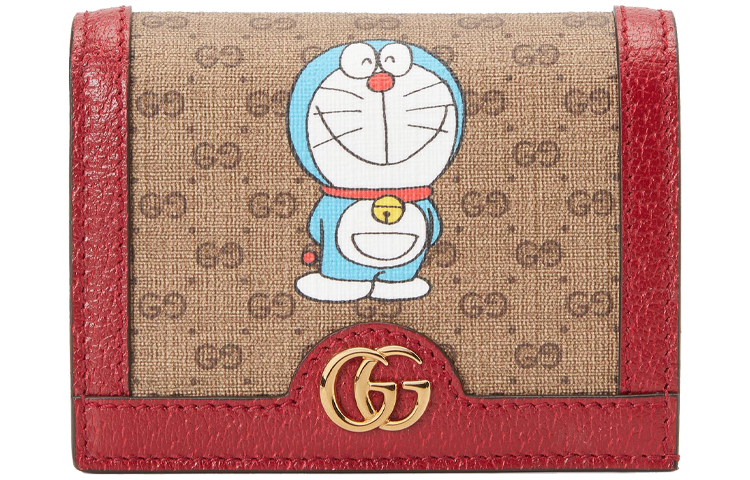 

GUCCI Унисекс Холщовая сумка с кожаным кардхолдером Doraemon Коллаборация Эбеновый/Красный