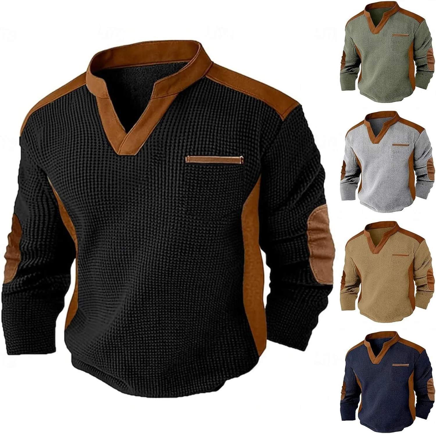 

Свитшот waffle для мужчин casual с длинным рукавом и воротником стойкой Lmdudan