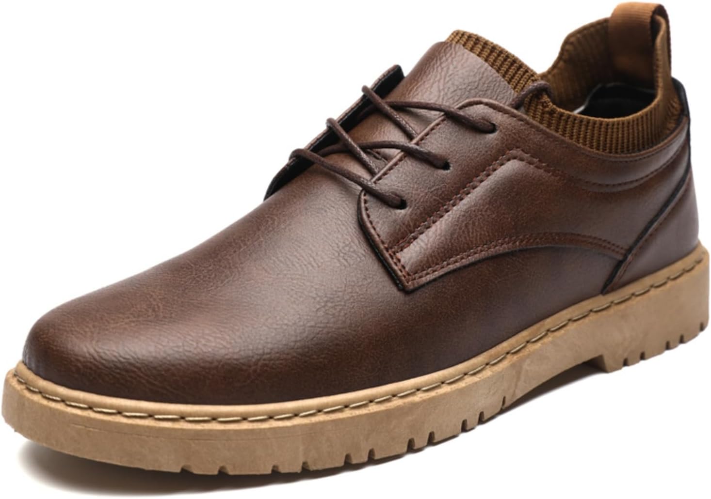 

Мужские кожаные оксфорды с шнуровкой, деловая повседневная обувь с комфортным вязаным воротником и противоскользящей резиновой подошвой, идеально подходящие для официальной работы и офисных мероприятий Kelibasi, коричневый
