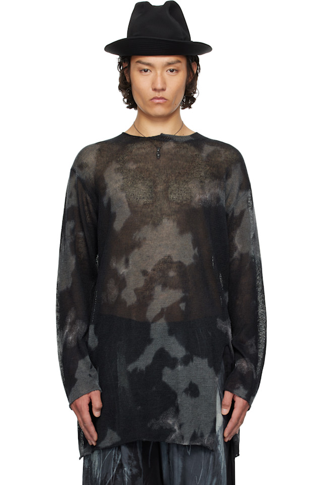 

7G свитер с длинными рукавами, окрашенный, с разрезом спереди Yohji Yamamoto, черный