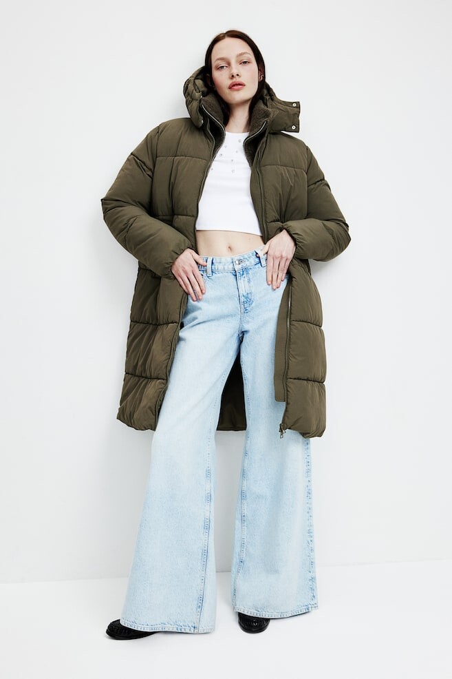 

Длинная стеганая куртка H&M, зеленый