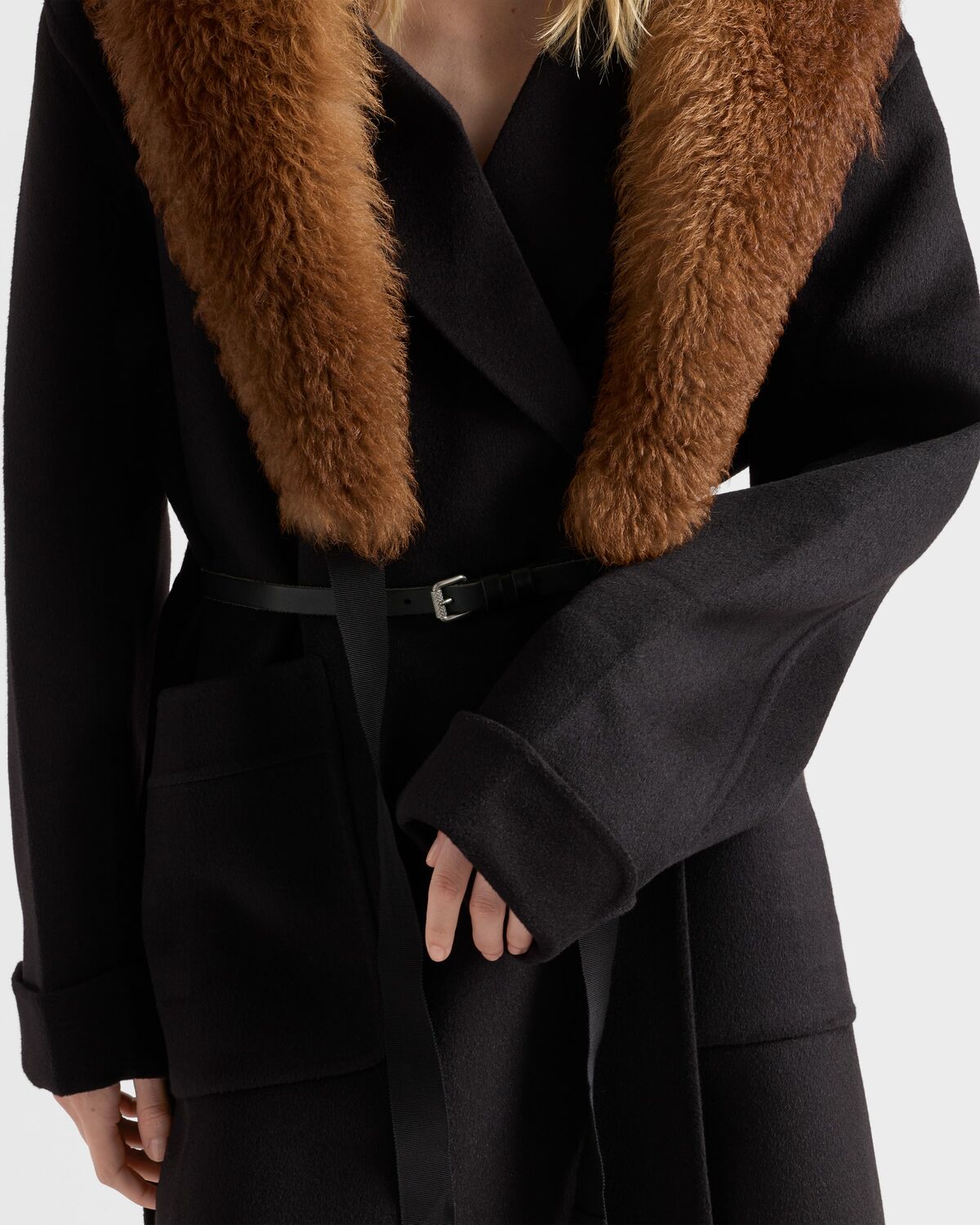 Однобортное пальто из двойного кашвула Prada, черный — фото 3