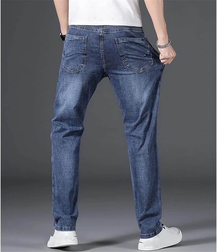 Джинсы прямые Classic Casual Cotton Elastic, Blue Gray — фото 3