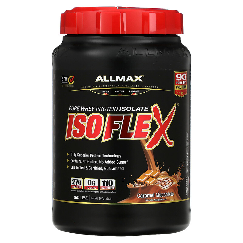 

ALLMAX, ISOFLEX, чистый изолят сывороточного протеина, карамель макиато, 2 фунта (907 г)