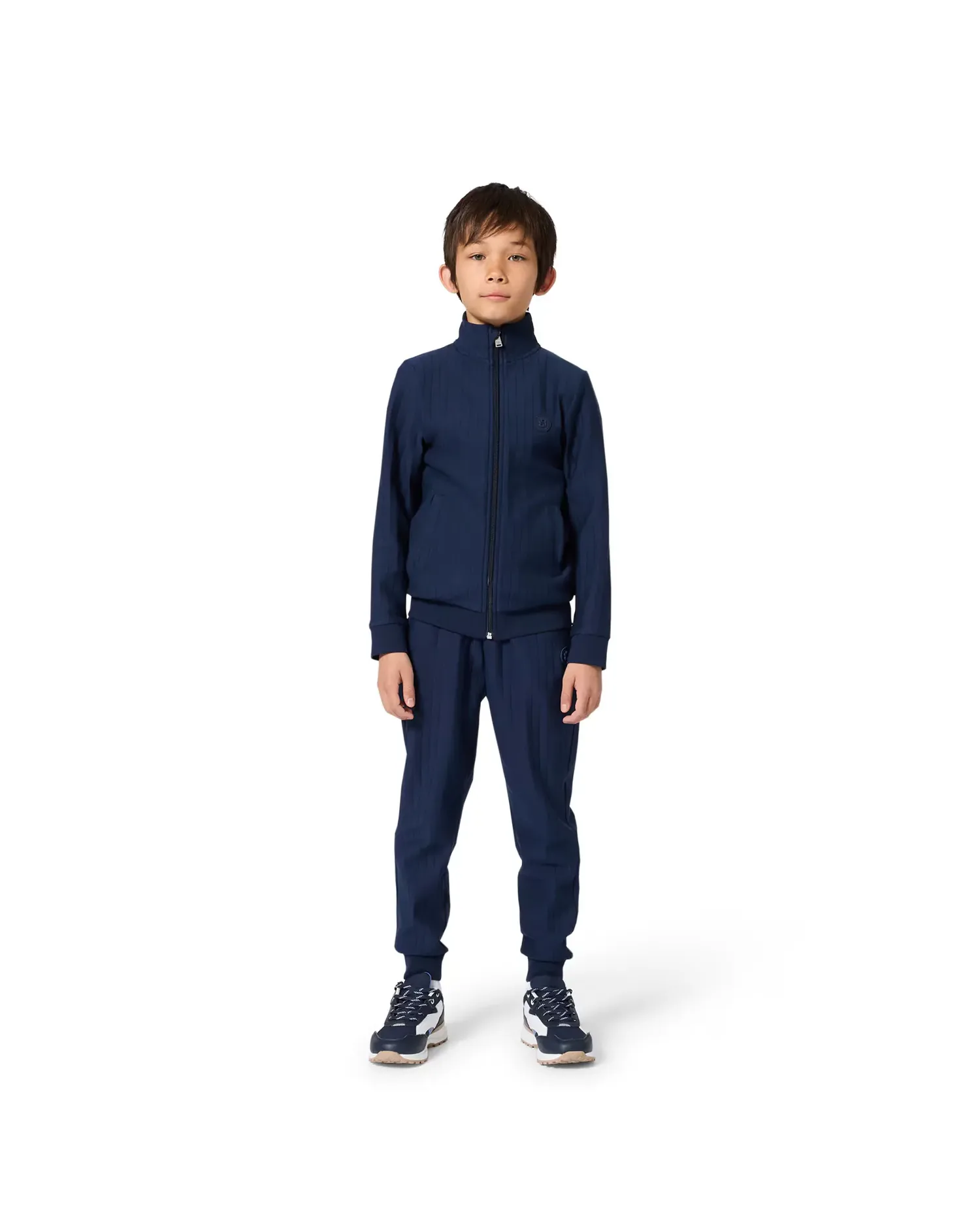 Спортивные брюки для мальчика из хлопка однотонные BOSS Kidswear, темно-синий — фото 2