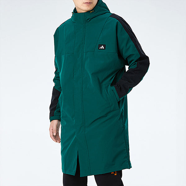 Куртка casual sports windproof fleece lined stay warm hooded windbreaker jacket green Adidas, зеленый — фото 3