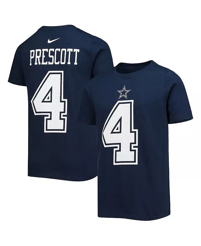 

Молодежная футболка для мальчиков и девочек Dak Prescott Navy Dallas Cowboys Team с именем и номером игрока Nike, синий