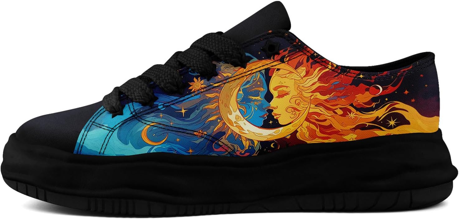 

Кроссовки на холщовой основе AWSOLE для женщин и мужчин с принтом Луны, Солнца и Звезд, художественные низкие повседневные кроссовки, удобная легкая унисекс обувь, черный/синий/желтый/оранжевый/темно-синий