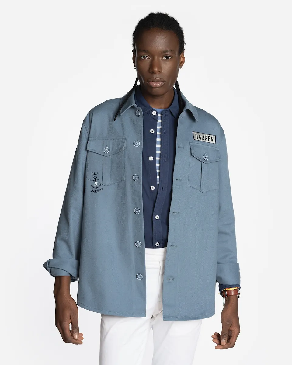 

Мужская облегающая рубашка с крупным принтом Harper & Neyer, серый