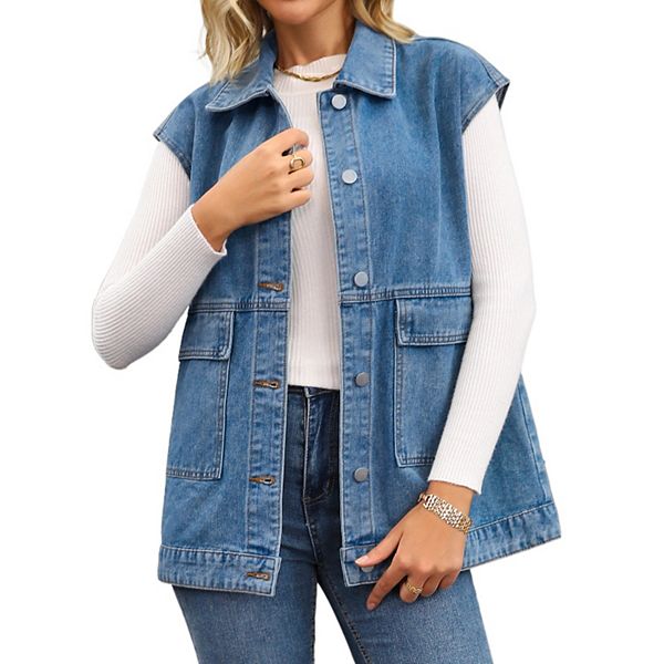 

Женский оверсайз джинсовый жилет с воротником и пуговицами Inspire Chic, Blue
