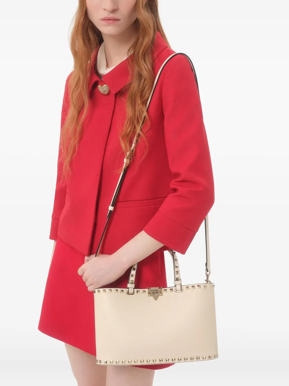 

Малая шоппер-сумка Rockstud из зернистой телячьей кожи Valentino Garavani, нейтральный