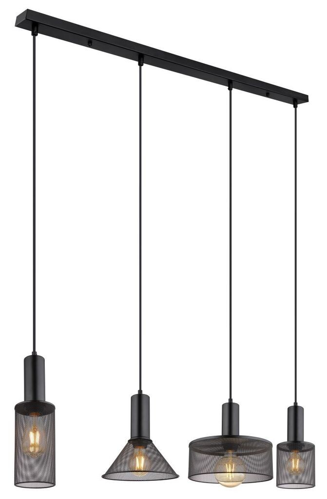 

[T] Подвесной светильник Globo Lighting металлический черный матовый, металлическая сетка черная матовая, кабель ПВХ черный, высота может быть укорочена, высота регулируется, ДxШxВ: 1100x250x1200 мм, диаметр плафона: 1 x 10 см, 12 см, 21 см, 25...
