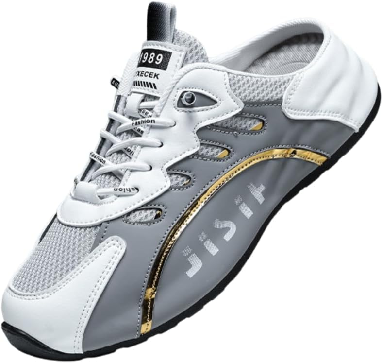 

Мужские модные лоферы большого размера - дышащая сетчатая поверхность, полуподошва, повседневная обувь Spkfhd, серый