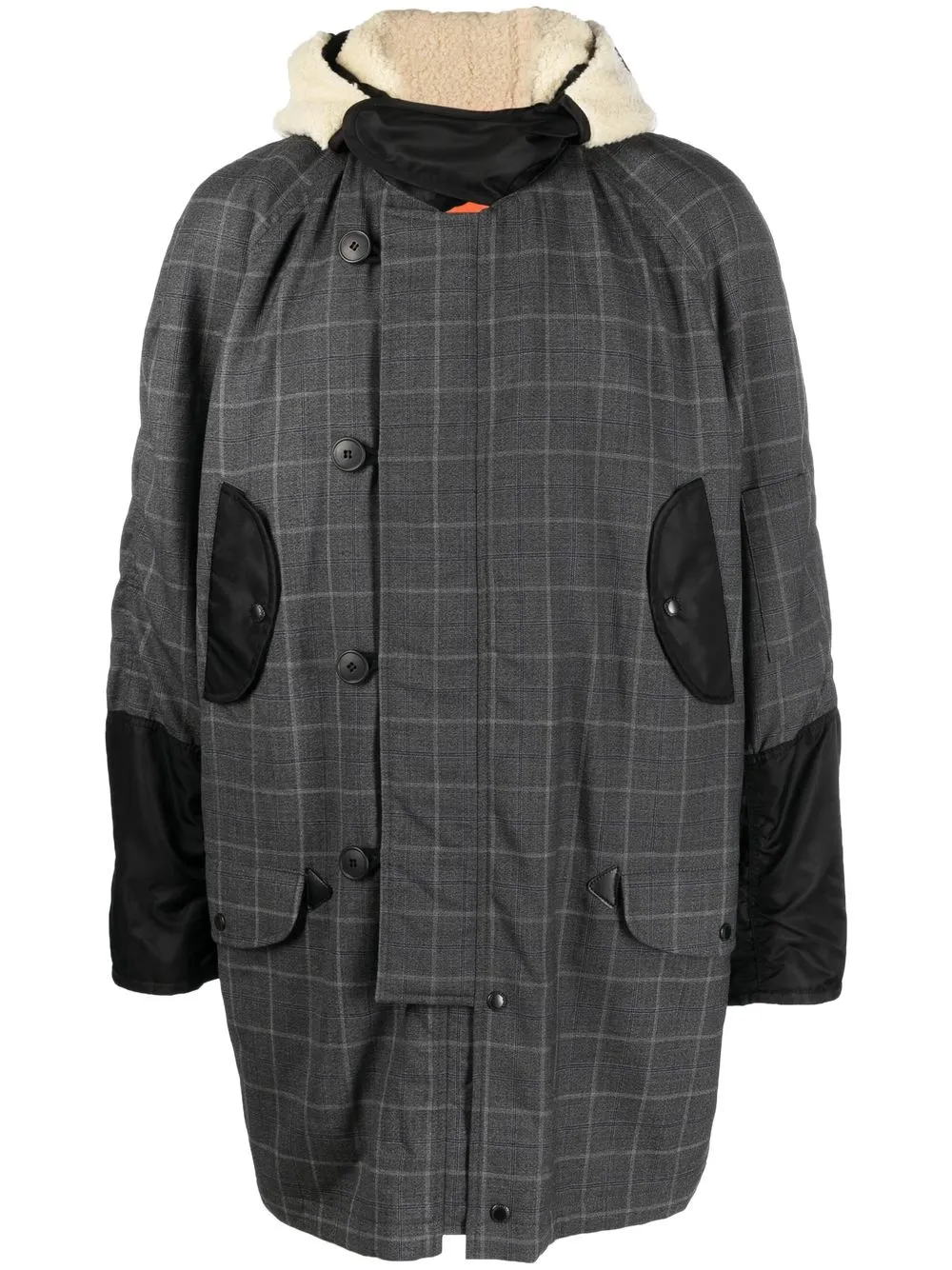 

Клетчатое пальто в технике пэчворк Junya Watanabe MAN, серый