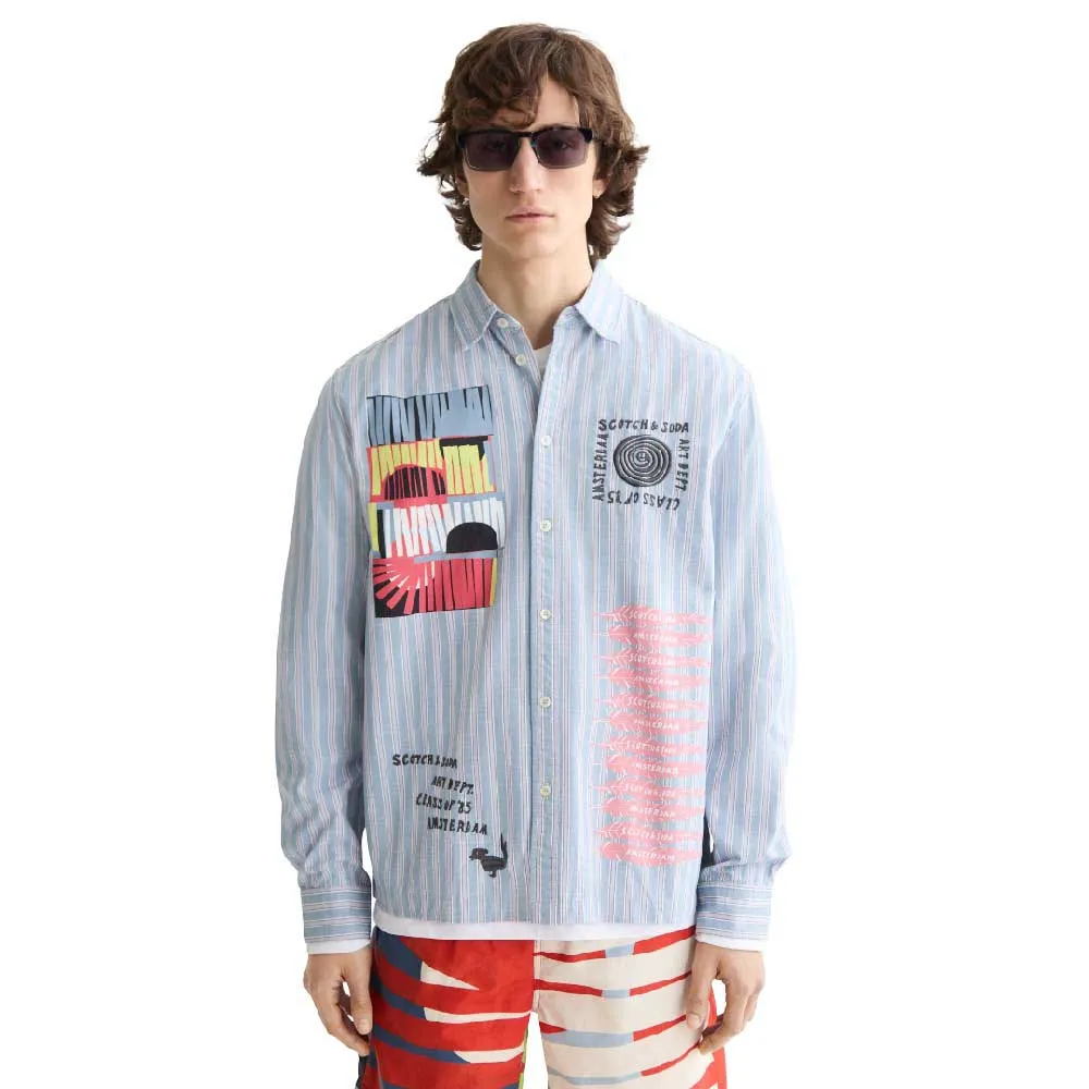 

Рубашка Scotch & Soda Graphic Patchwork Striped Oxford, синий