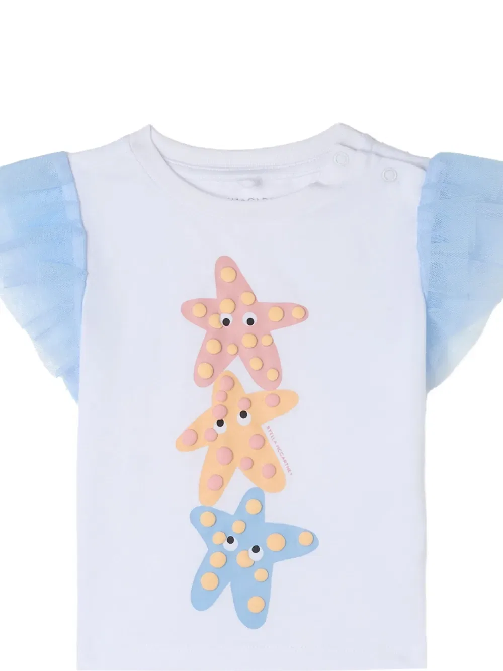 Футболка с оборками и принтом в виде морских звезд Stella Mccartney Kids, белый — фото 2