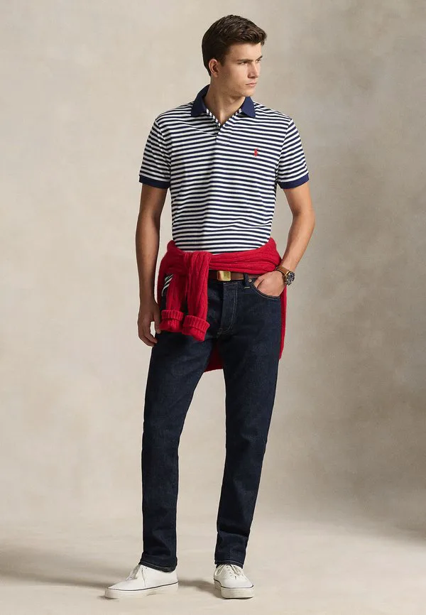 Поло-Рубашка в полоску из сетчатой ткани, приталенного кроя, на заказ. Polo Ralph Lauren, Newport Navy/White — фото 2