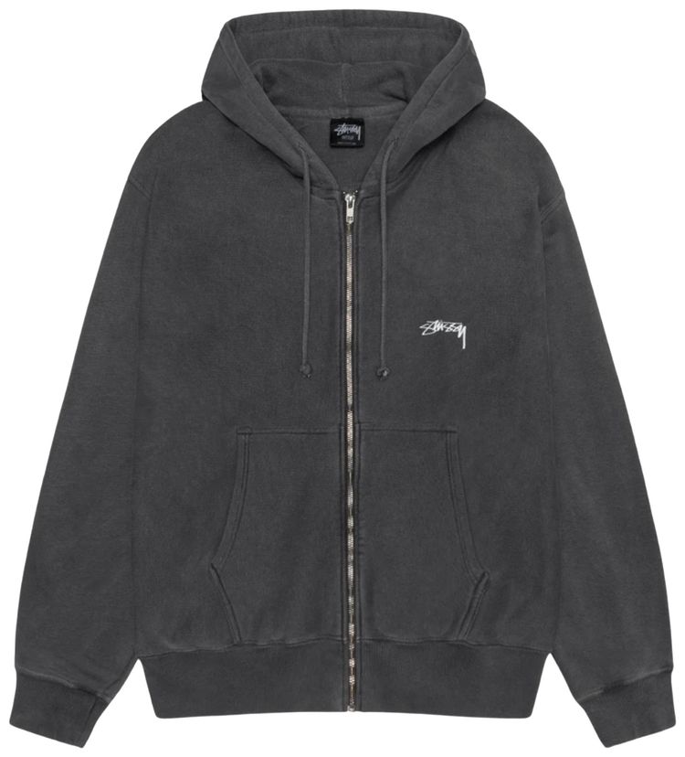 

Худи Stussy Smooth Stock с пигментной окраской и застежкой-молнией, черный