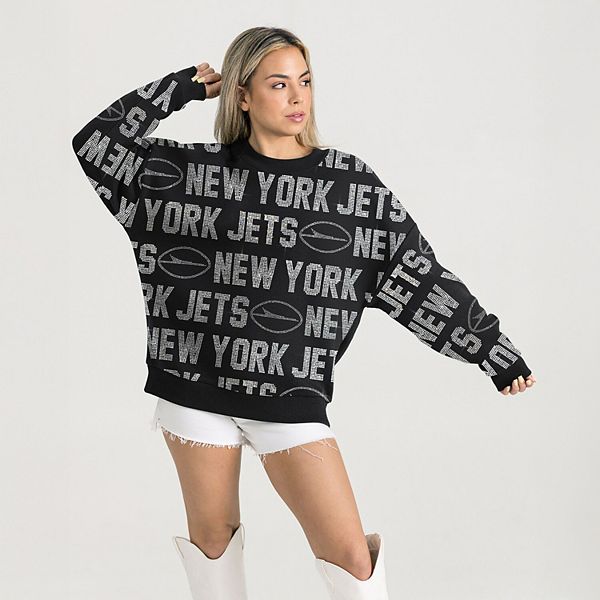 

Женский черный свитшот New York Jets Oversized Hype Era с текстом из страз Gameday Couture