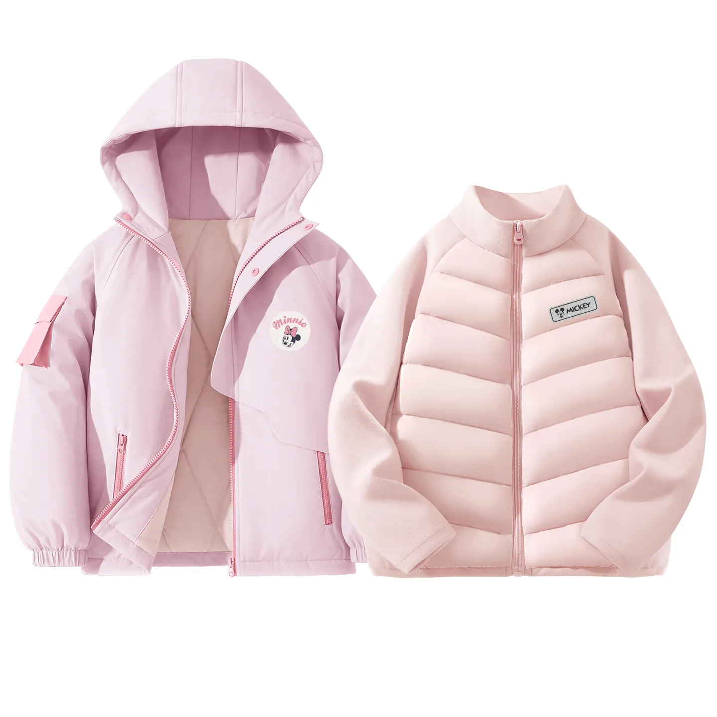 Детская утепленная куртка с капюшоном Disney, [Thickened Thermal]Dini Round Hook-and-Loop K Rose Pink+DiH Square Hook-and-Loop K Ecru — фото 3