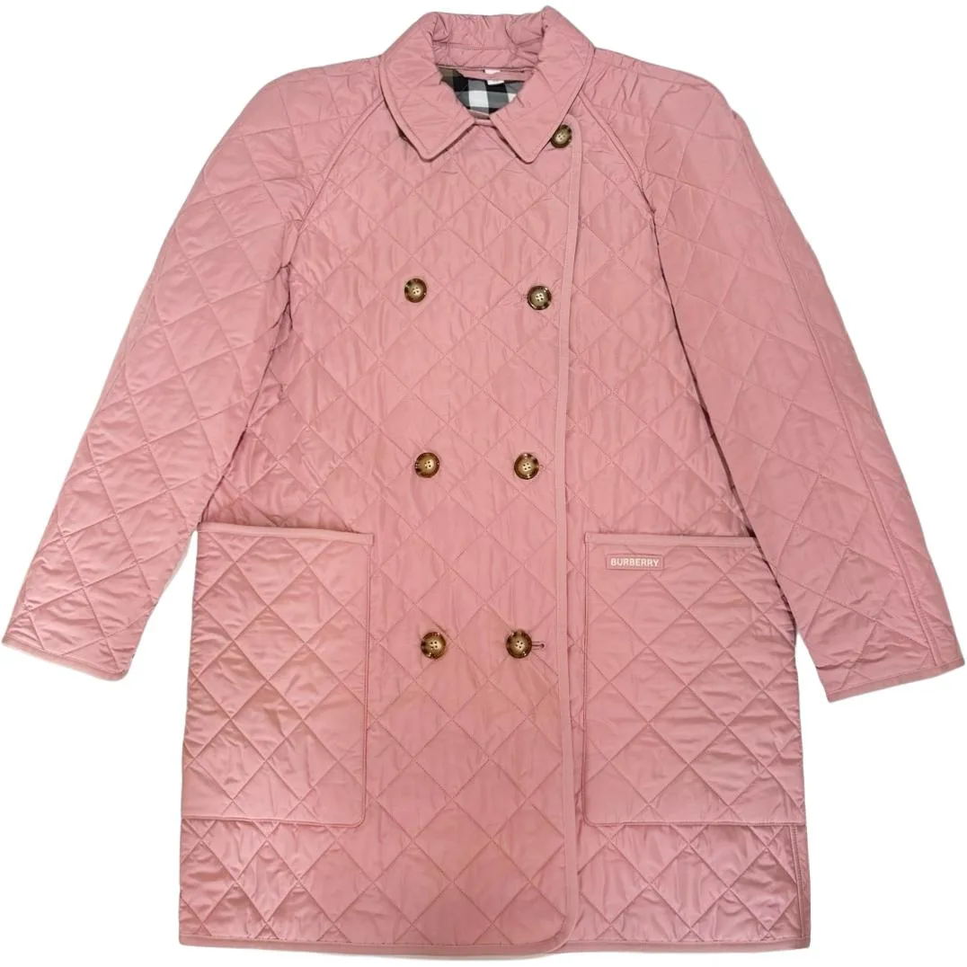 Пуховик Burberry женский стеганый утепленный с розовым лацканом, розовый