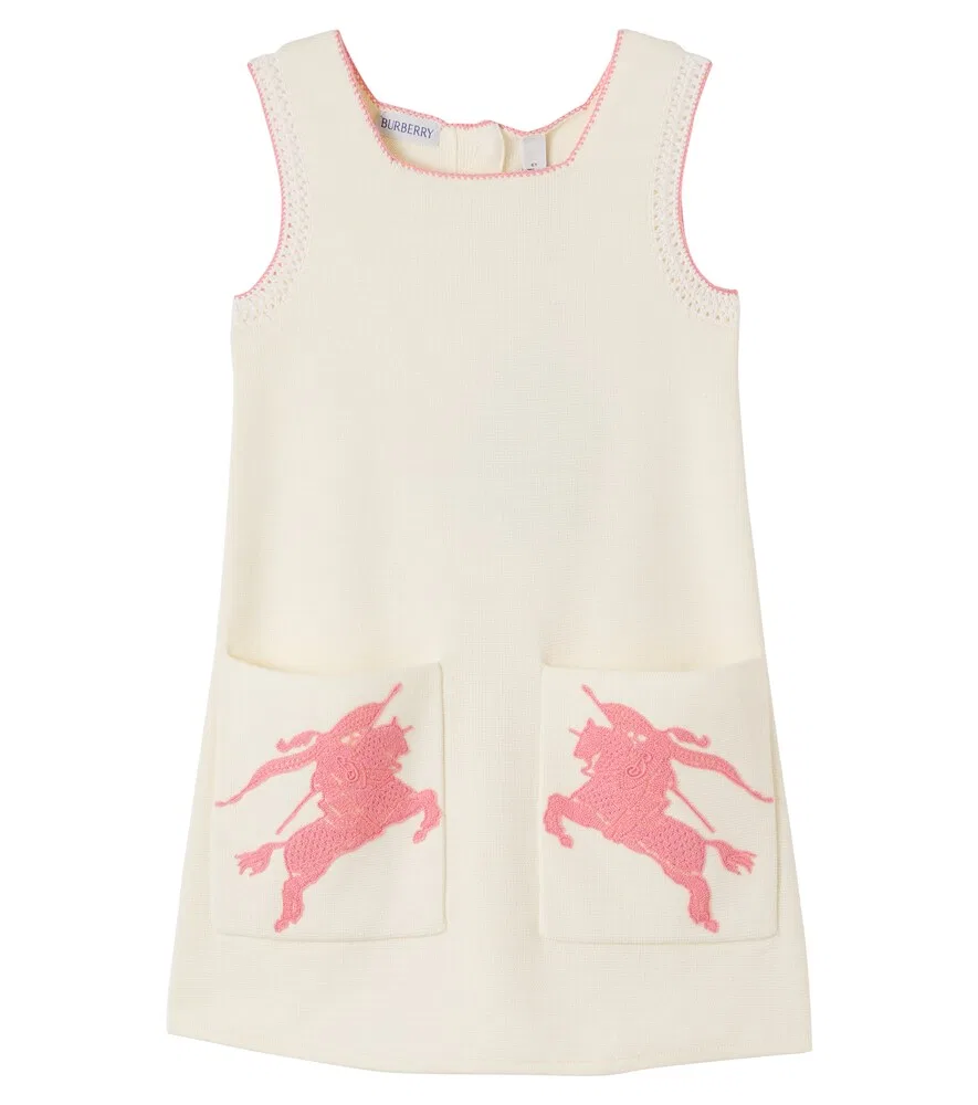 Хлопковое платье с вышивкой EKD Burberry Kids, белый