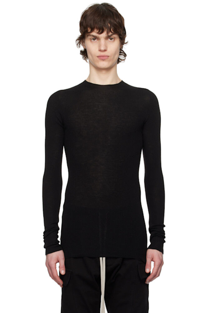 

Черный голливудский ребристый свитер с круглым вырезом Rick Owens