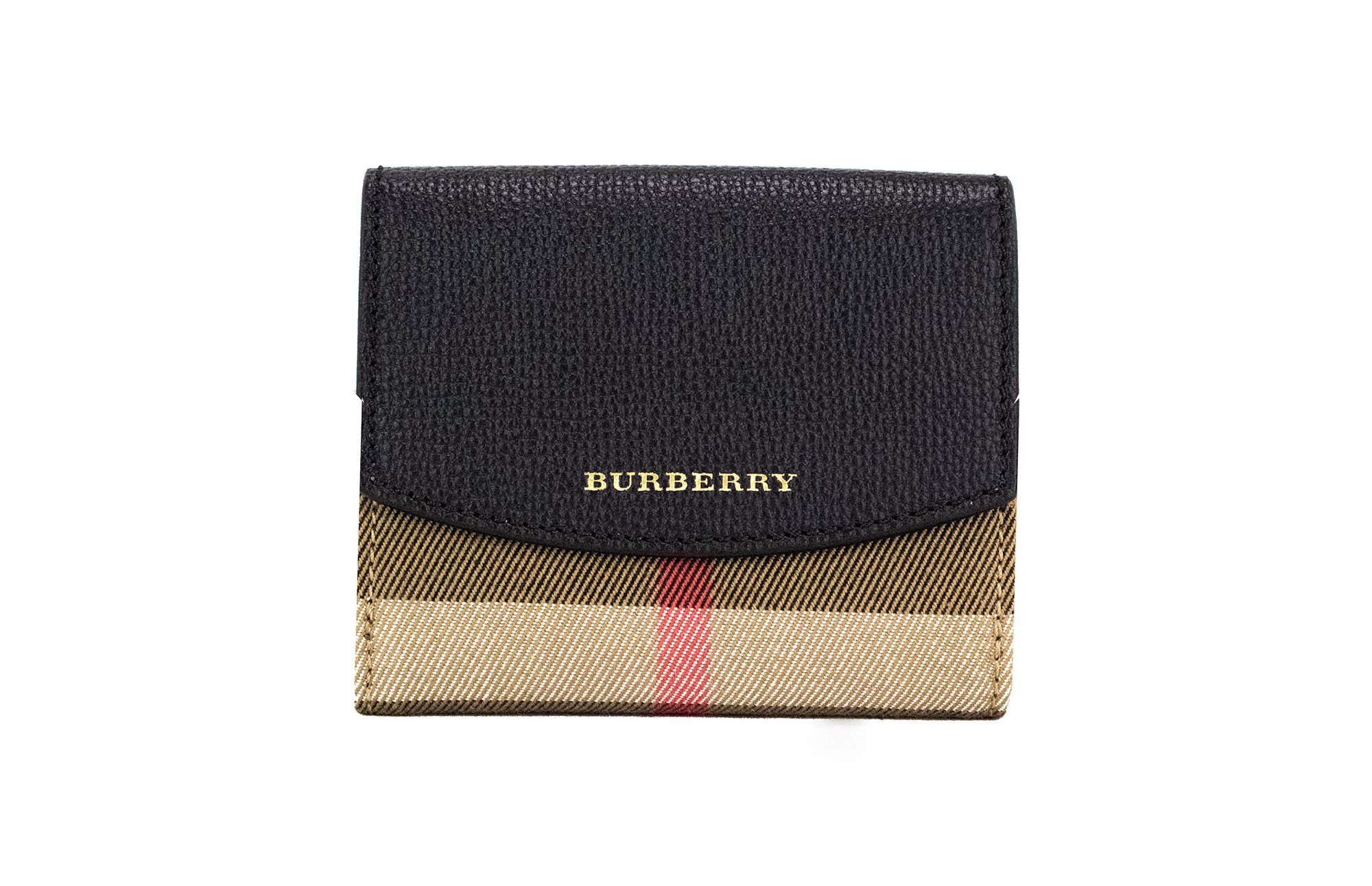 

Кошелек-кошелек на кнопке Luna Black Grained Leather House Check Canvas Burberry