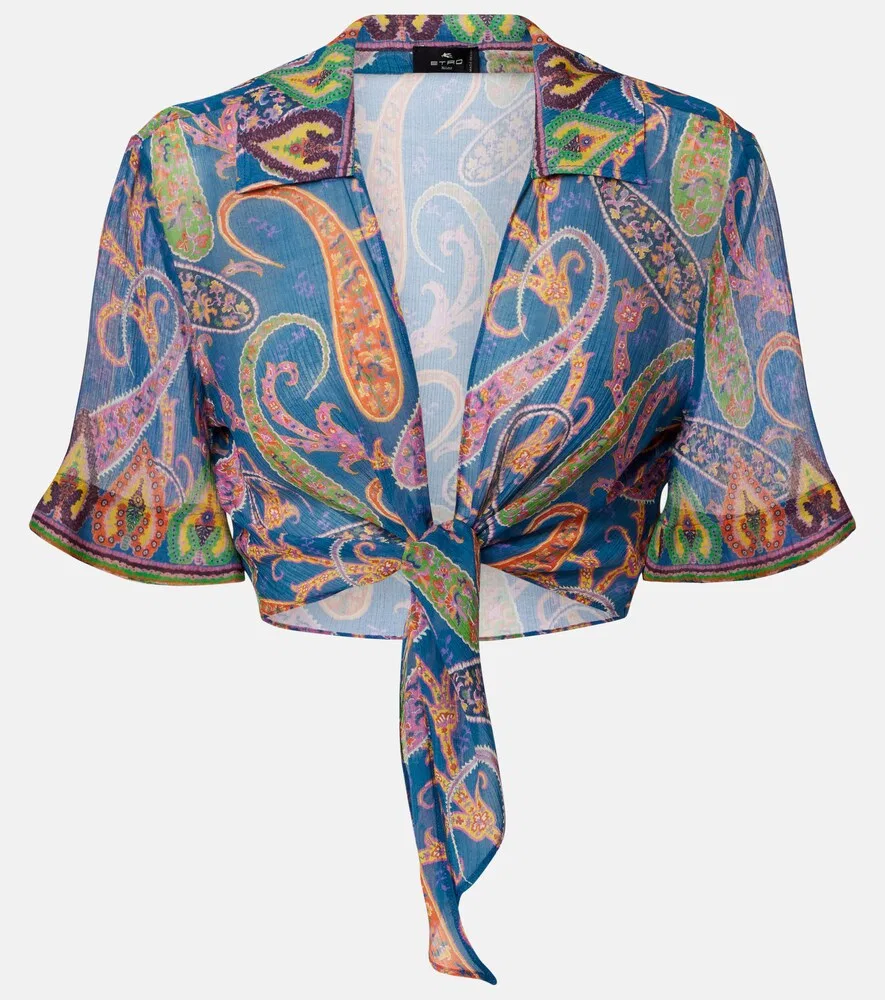 Укороченный топ с узором пейсли Etro, синий