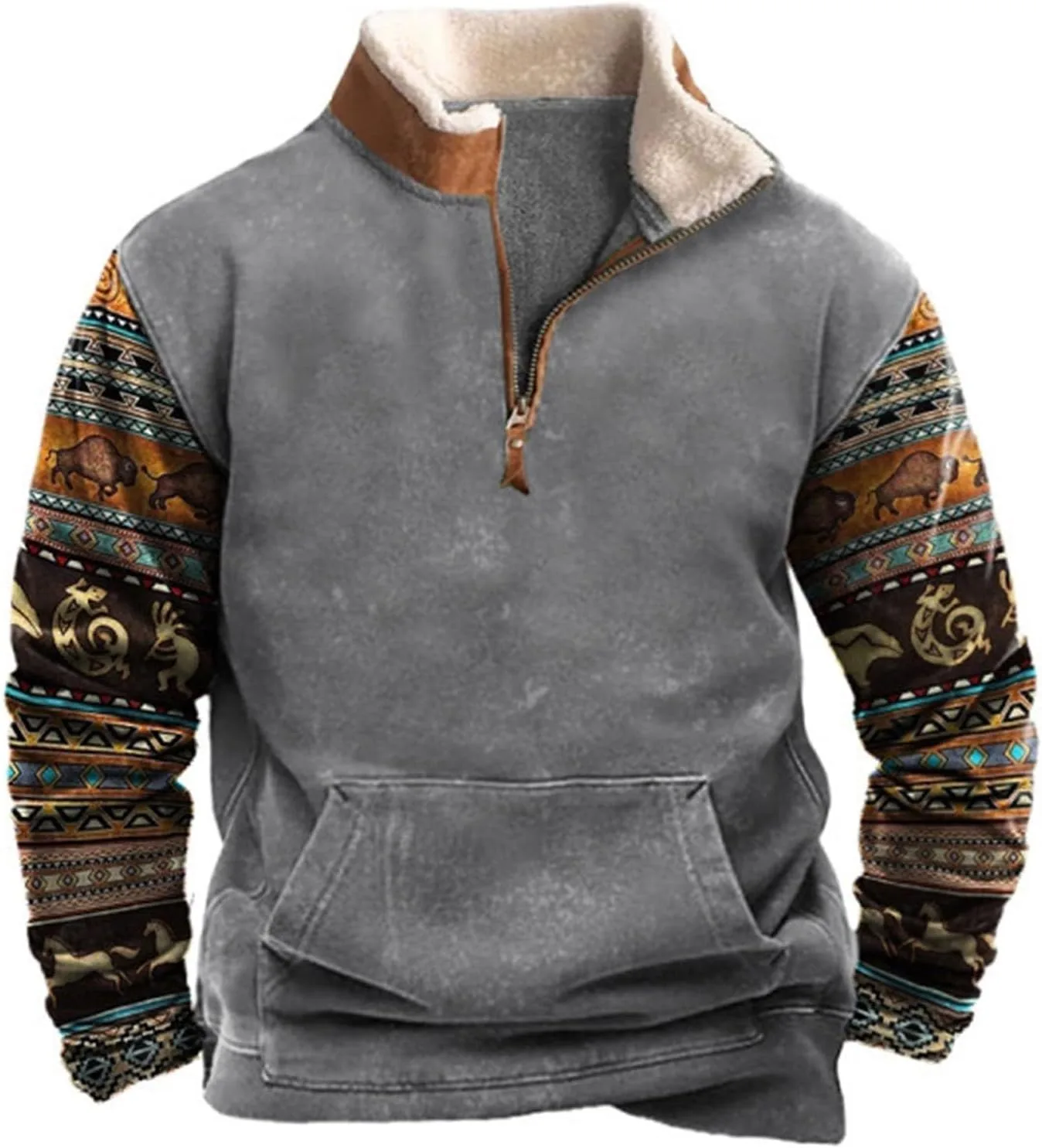 

Мужской свитшот с этническим принтом ацтеков, 1/4 молнии, стойка Lxitoler