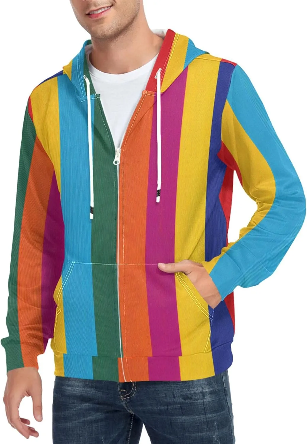 

Мужская толстовка с полной застежкой-молнией, разноцветные вертикальные полосы, длинный рукав, карман CUPADA