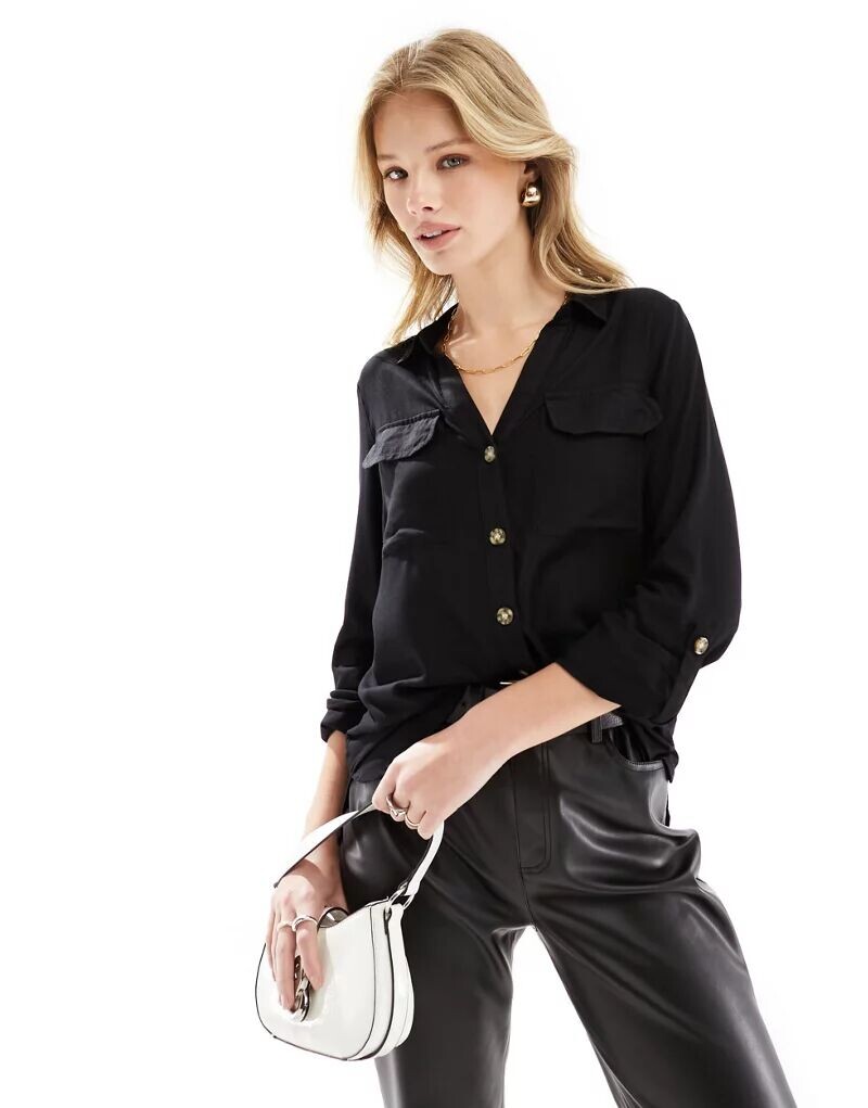

Черная рубашка на пуговицах Vero Moda с карманом