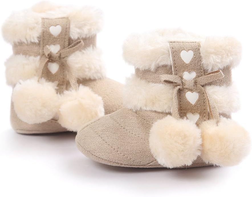 Детские плюшевые зимние сапожки ESTAMICO для девочек с бантиком, Light Khaki — фото 4
