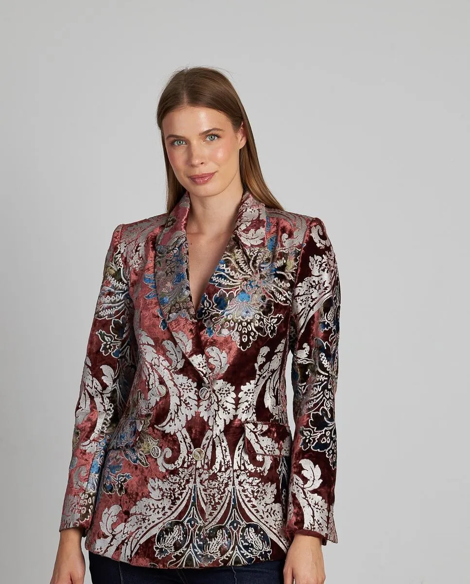 

Женский блейзер с принтом, деталями из бархата и передними карманами Alma en Pena, бордовый