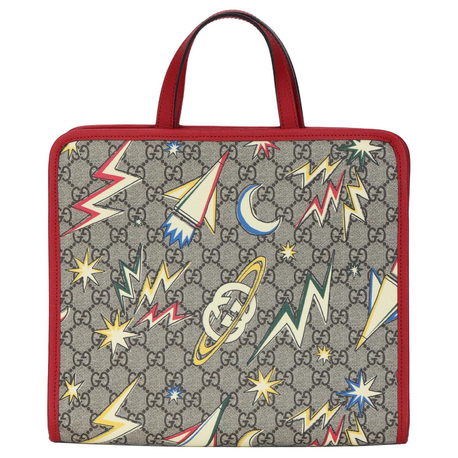 

Сумка-шопер из холста с кожаными деталями Детская сумка Ebony/Red GUCCI