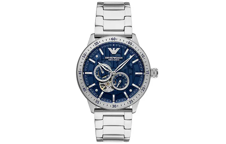 

Наручные часы с автоматическим механизмом, нержавеющий стальной браслет, синий циферблат, мужские часы, коробка EMPORIO ARMANI