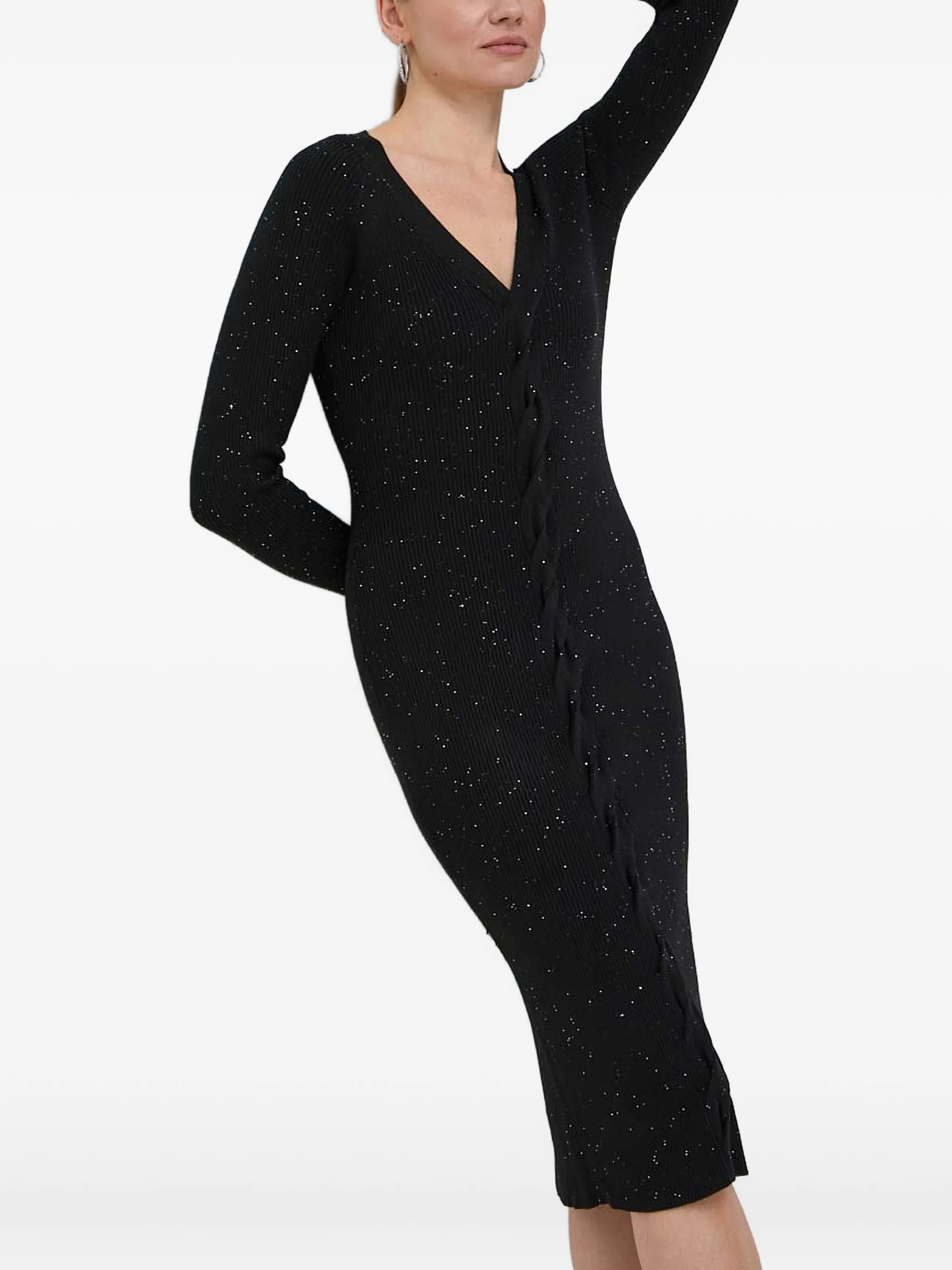 

Декорированное платье миди с V-образным вырезом Guess Usa, черный