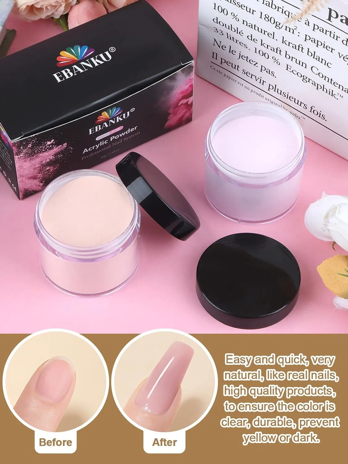 Набор акриловой пудры для наращивания ногтей EBANKU Ebanku, Pink, Nude — фото 4