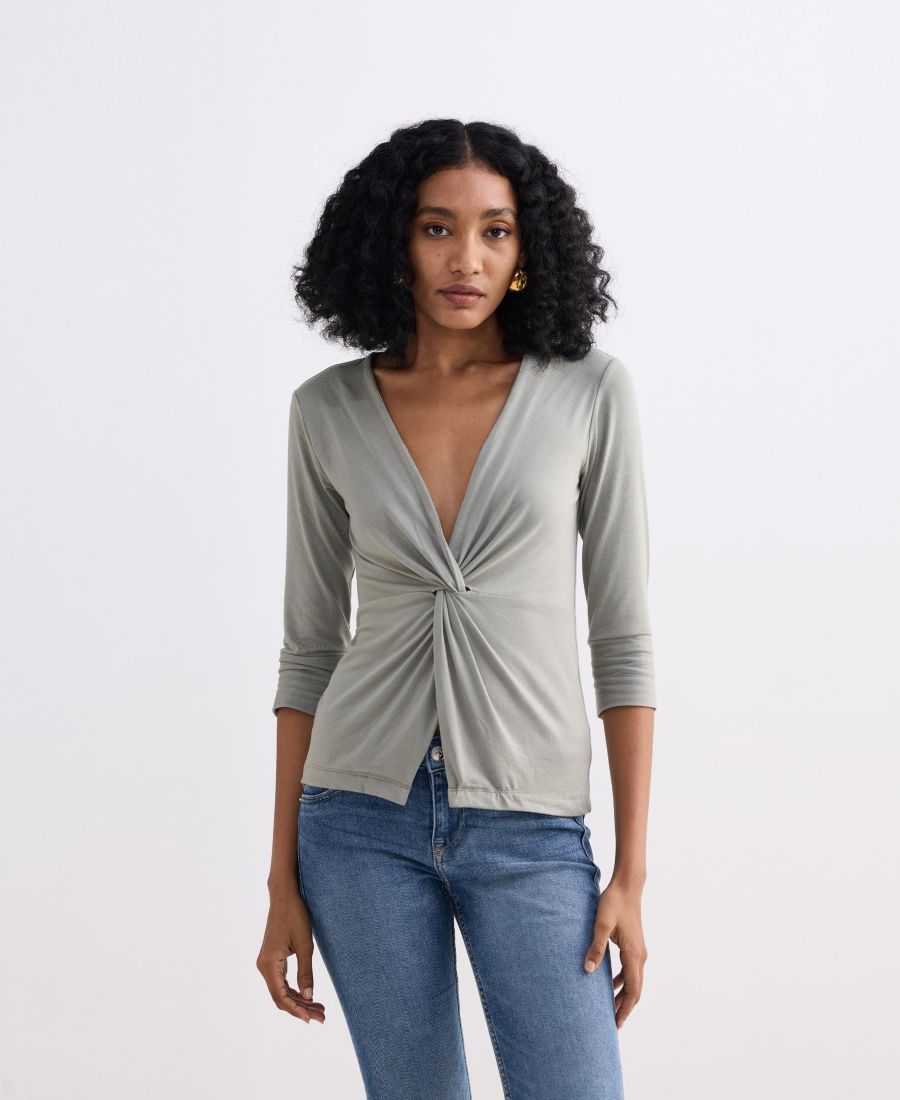 

Женская трикотажная рубашка с перекрученным передом, светло-оливкового цвета Reistor, Green