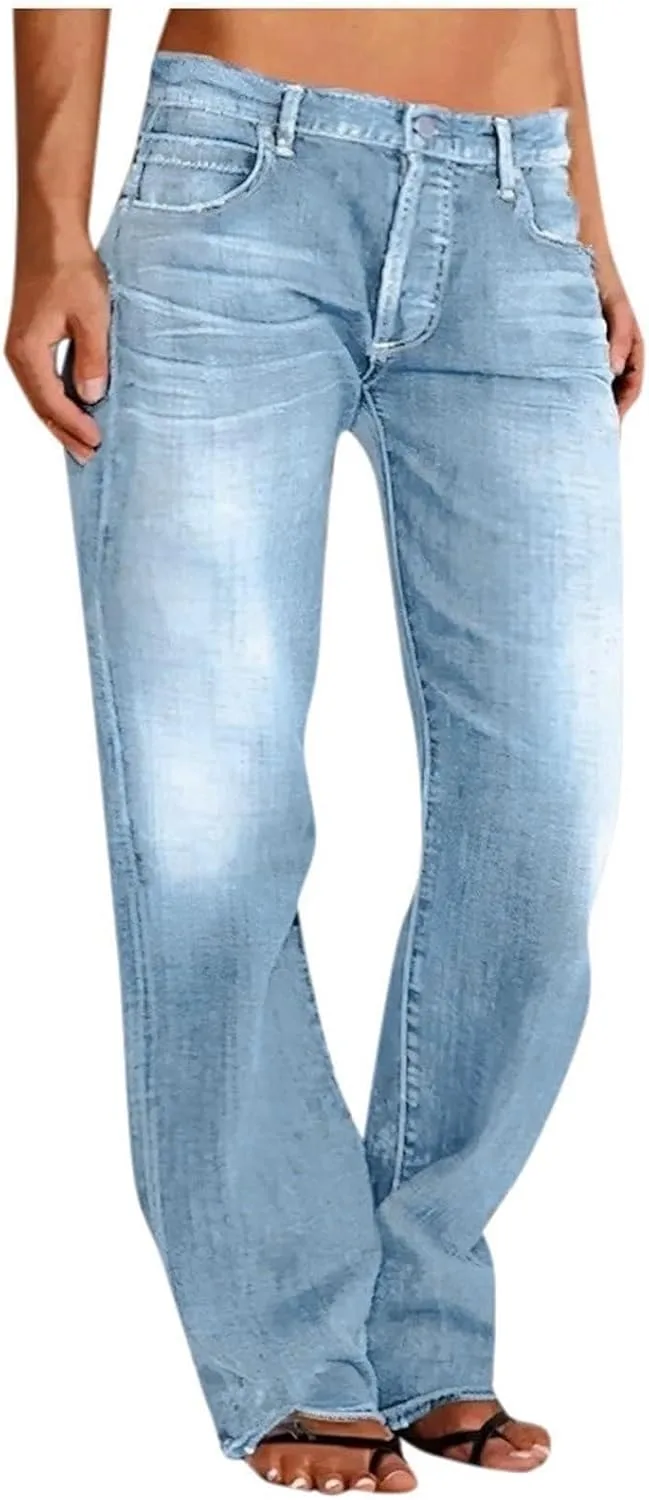 

Женские джинсы прямого кроя с застежкой на пуговицах, низкой посадкой и потертостями, plus size HJYUZP