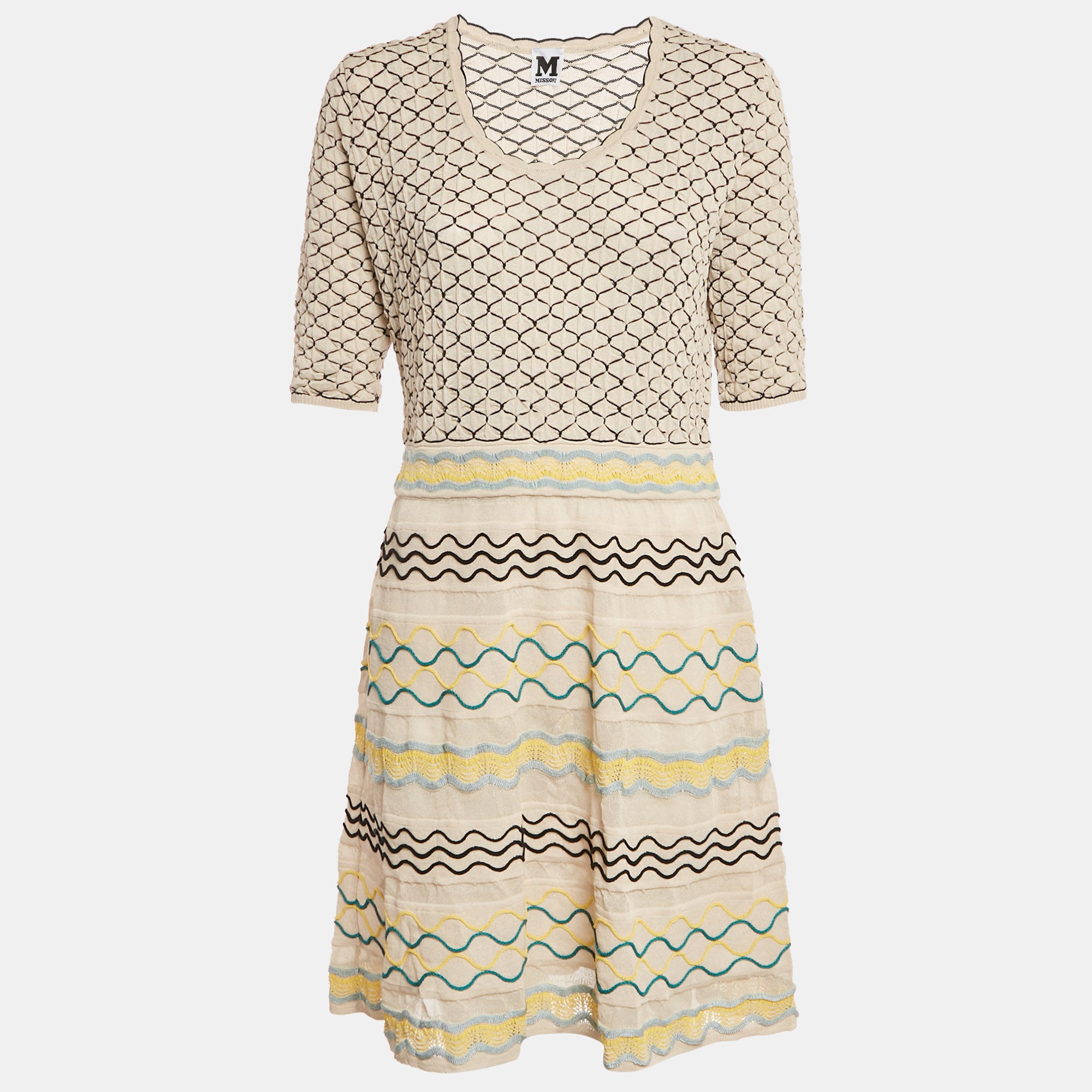 

M Missoni Мини-платье Missoni кремового цвета из трикотажа с узором